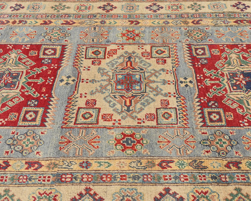 4x6 Gray Kuba Afghan Hand Knotted Wool Area Rug